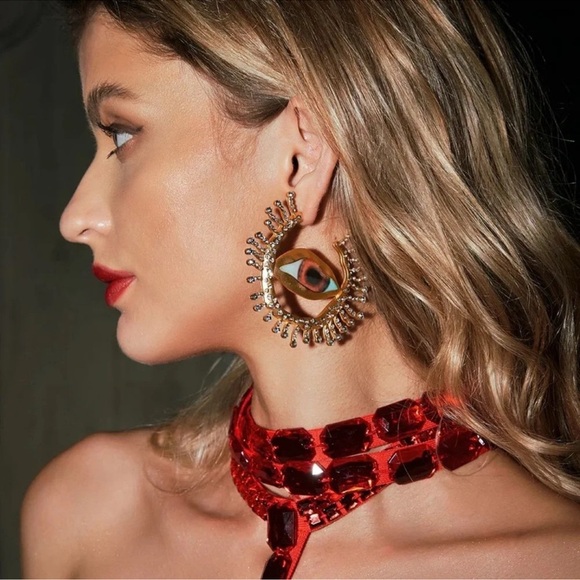 ANTHROPOLOGIE GAZE HOOP GOLD EYES EARRINGS - Picture 15 of 16